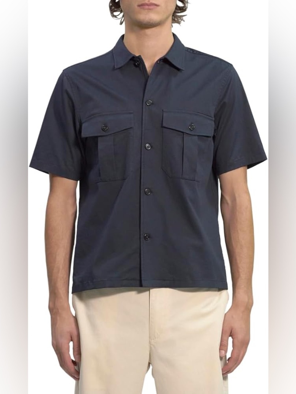 Theory Men's Beau Short Sleeve Hanson Twill Shirt in Baltic Navy NWT XS